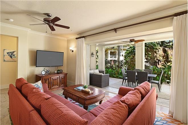 Covered patio with ocean view