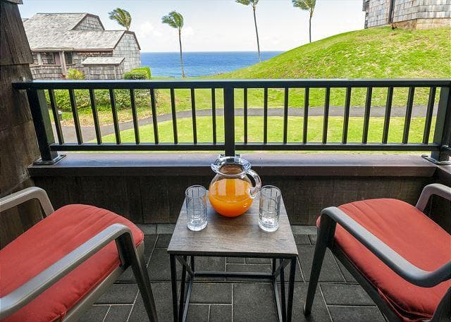 Covered patio with ocean view