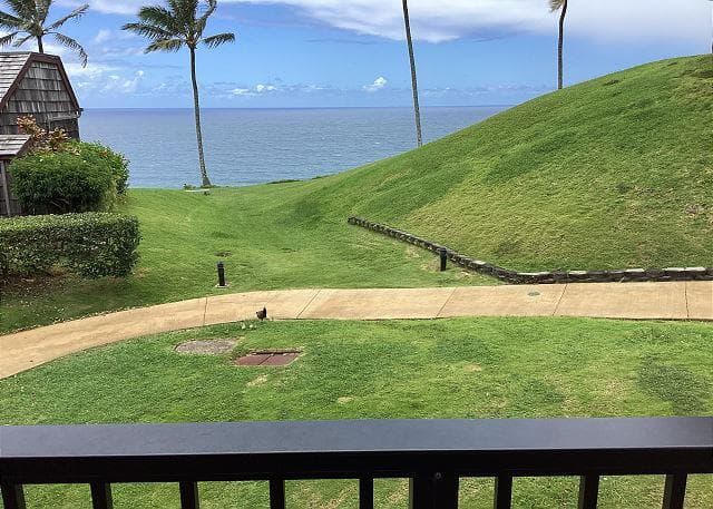 Covered patio with ocean view