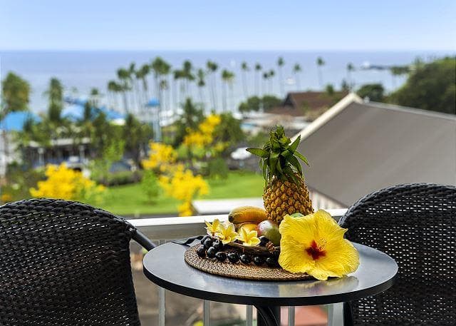 Covered patio with ocean view