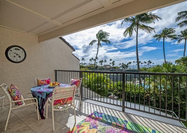 Covered patio with ocean view
