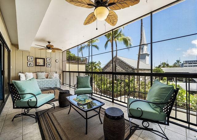 Covered patio with ocean view