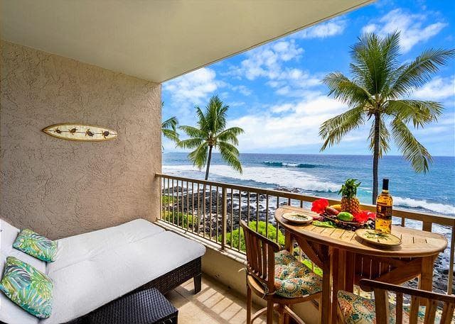 Covered patio with ocean view