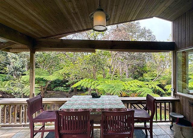 Covered patio with ocean view