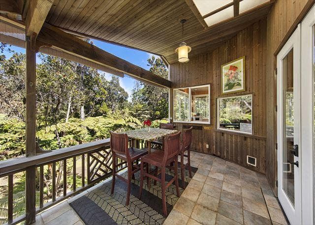 Covered patio with ocean view