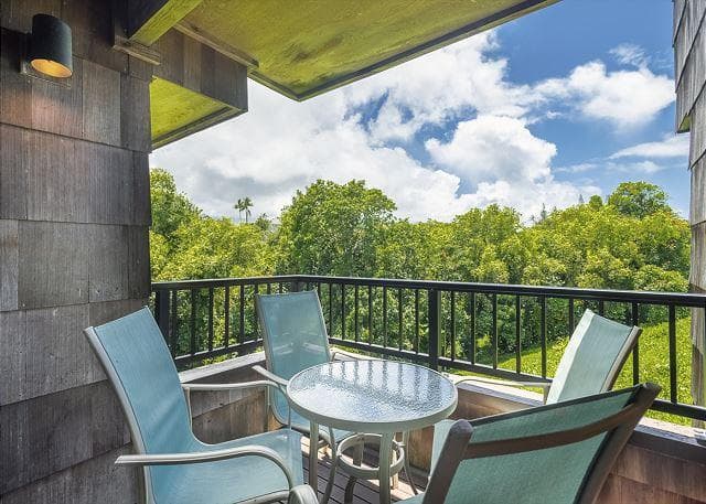 Covered patio with ocean view