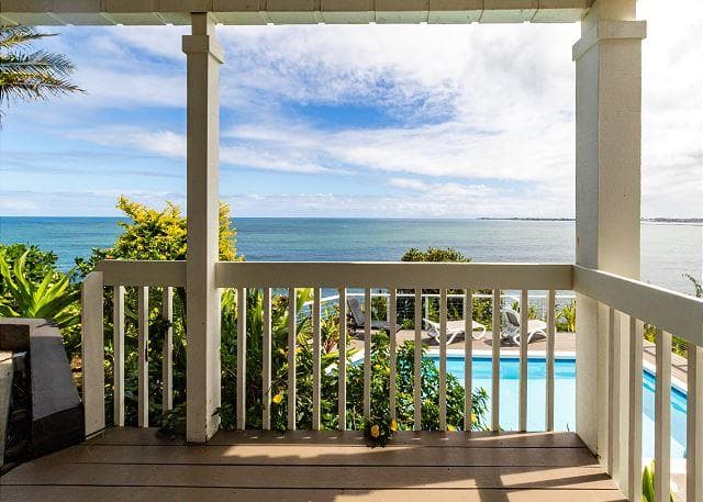 Covered patio with ocean view
