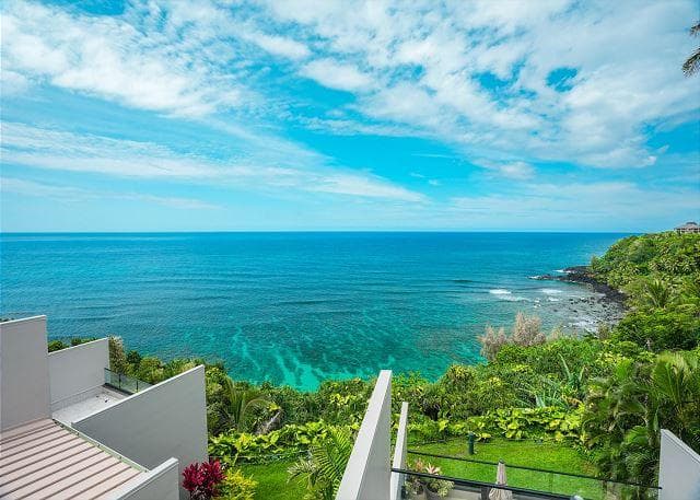 Covered patio with ocean view