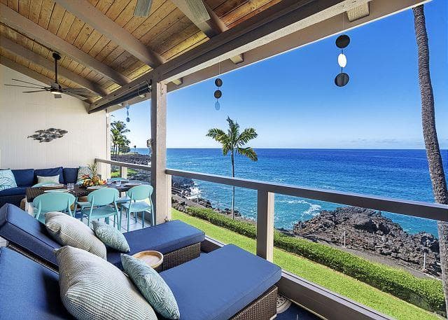 Covered patio with ocean view