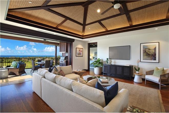 Covered patio with ocean view
