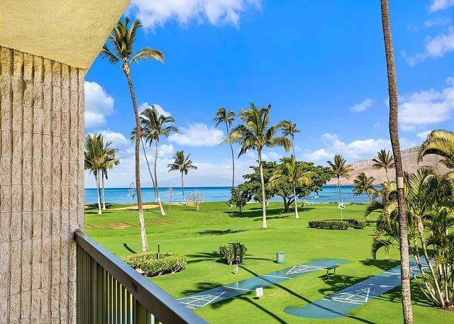 Covered patio with ocean view