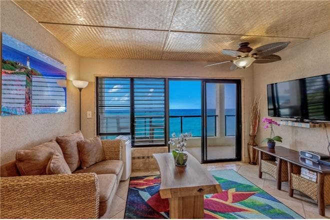 Covered patio with ocean view