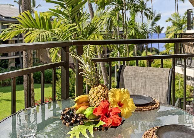 Covered patio with ocean view