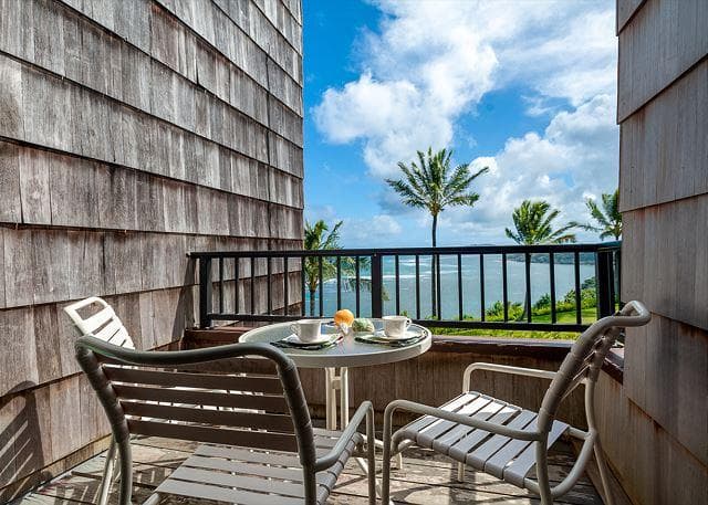 Covered patio with ocean view