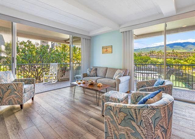 Covered patio with ocean view