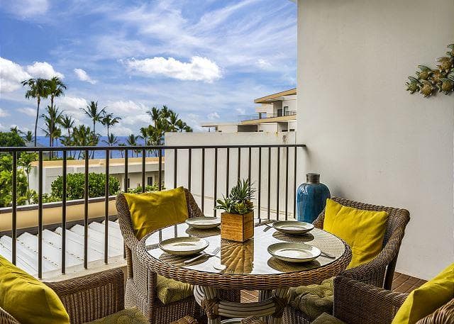 Covered patio with ocean view