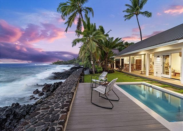 Covered patio with ocean view