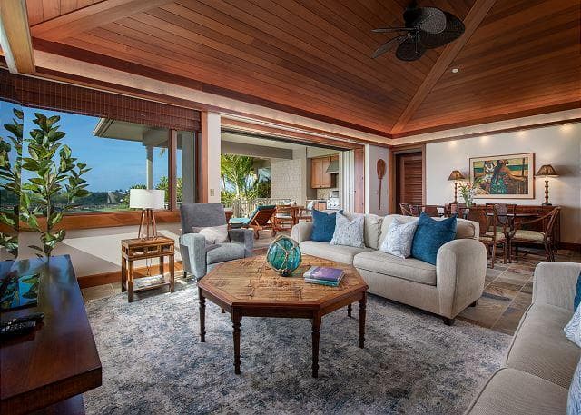 Covered patio with ocean view