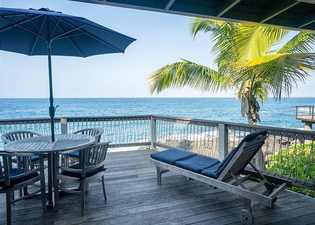 Covered patio with ocean view
