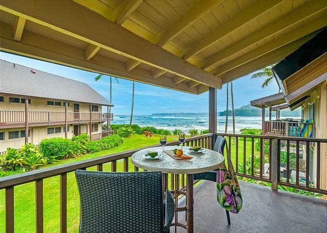 Covered patio with ocean view