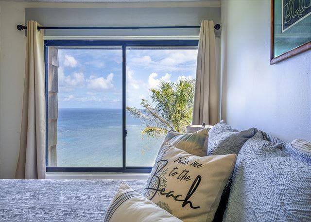 Covered patio with ocean view