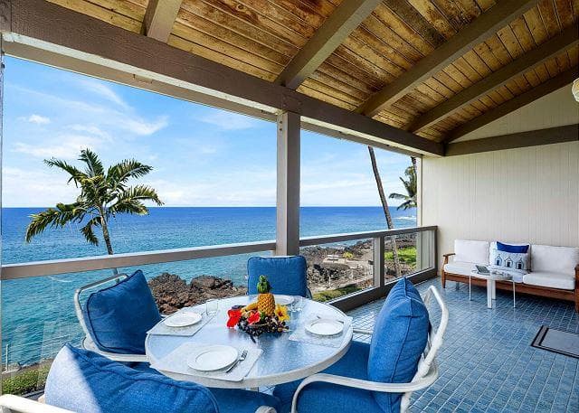 Covered patio with ocean view