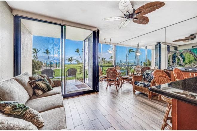 Covered patio with ocean view