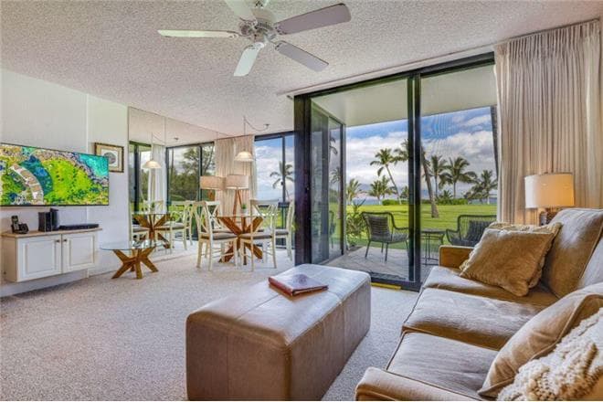 Covered patio with ocean view