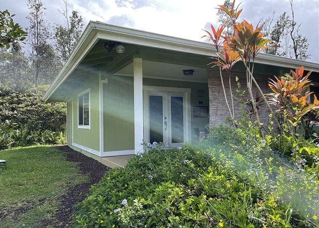 Covered patio with ocean view