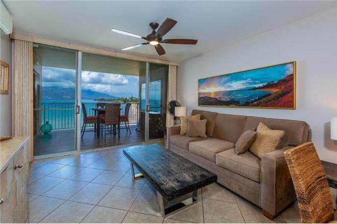 Covered patio with ocean view