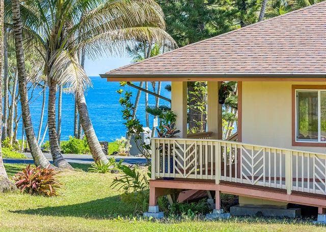 Covered patio with ocean view