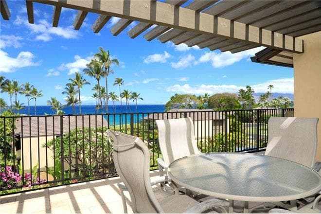 Covered patio with ocean view