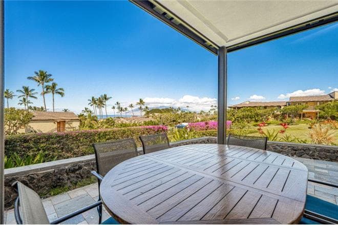 Covered patio with ocean view