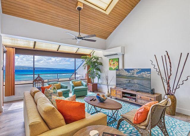 Covered patio with ocean view