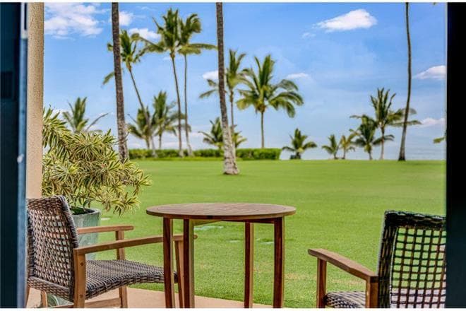 Covered patio with ocean view