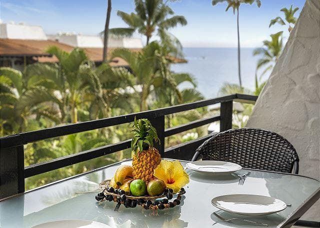 Covered patio with ocean view