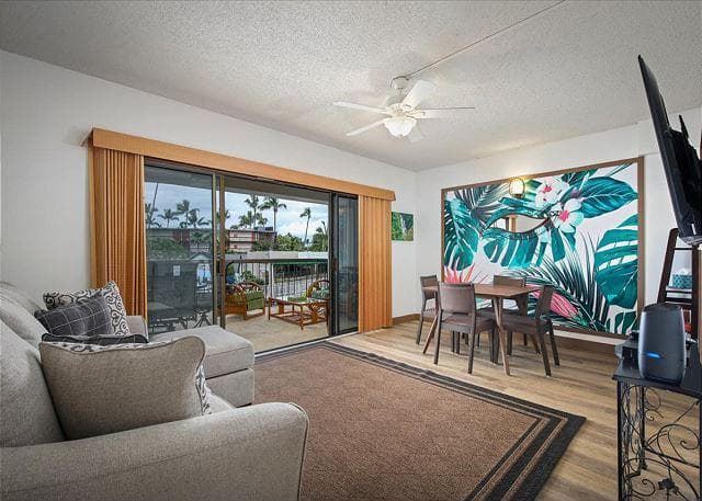 Covered patio with ocean view