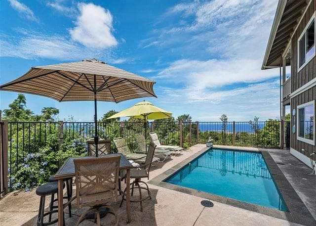 Covered patio with ocean view