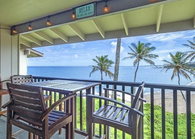 Covered patio with ocean view