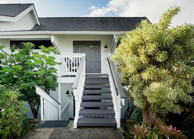 Covered patio with ocean view