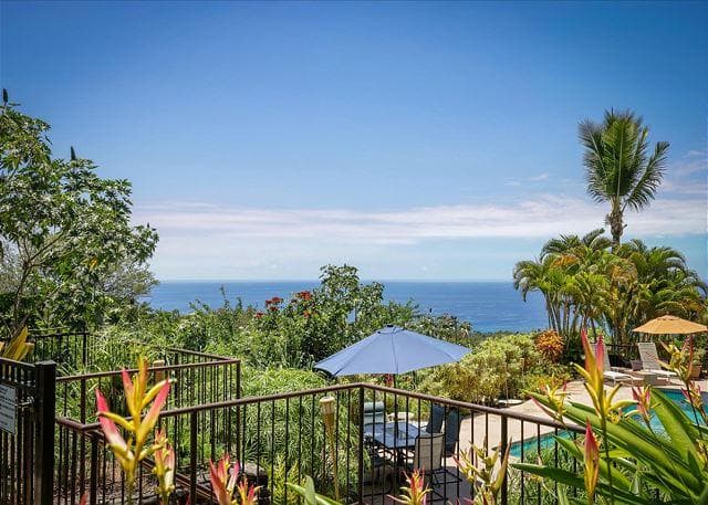 Covered patio with ocean view