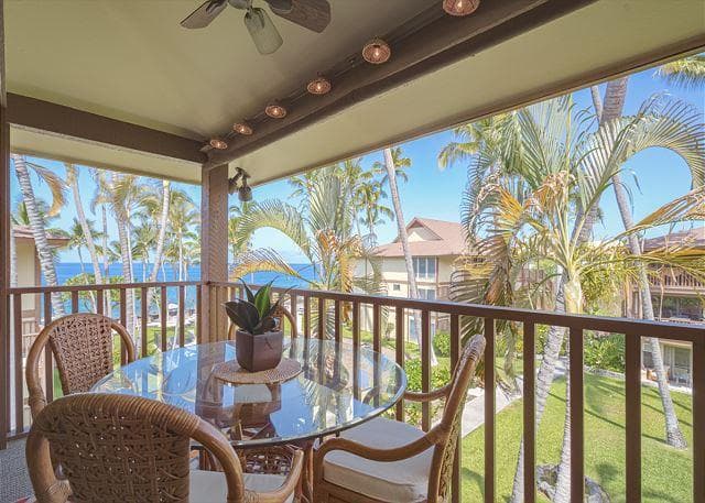 Covered patio with ocean view