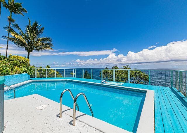 Covered patio with ocean view