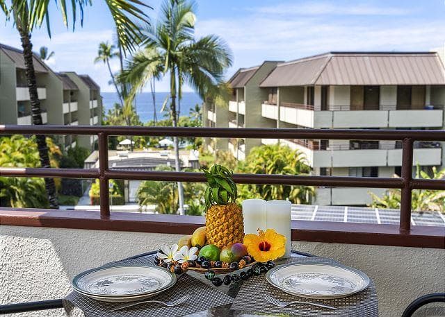 Covered patio with ocean view