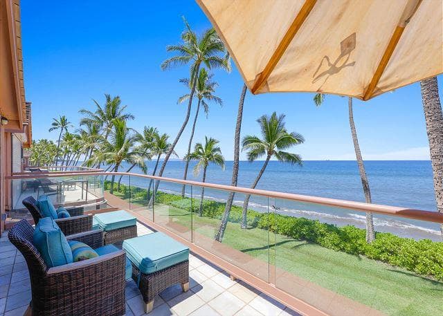 Covered patio with ocean view