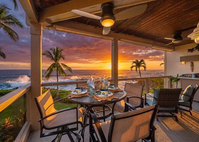 Covered patio with ocean view