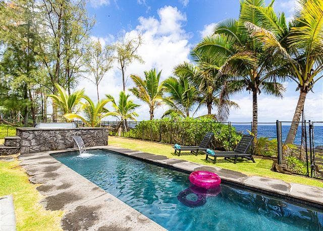 Covered patio with ocean view
