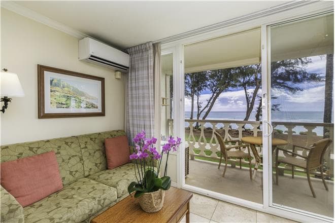 Covered patio with ocean view