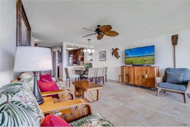 Covered patio with ocean view