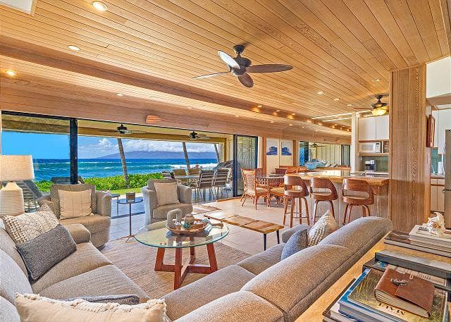 Covered patio with ocean view